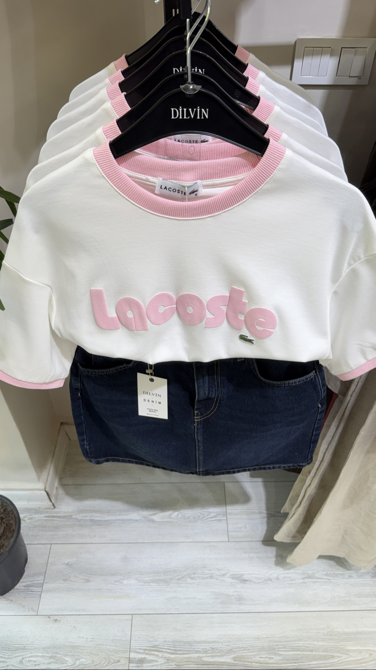 Logolu yazı baskı tişört pembe