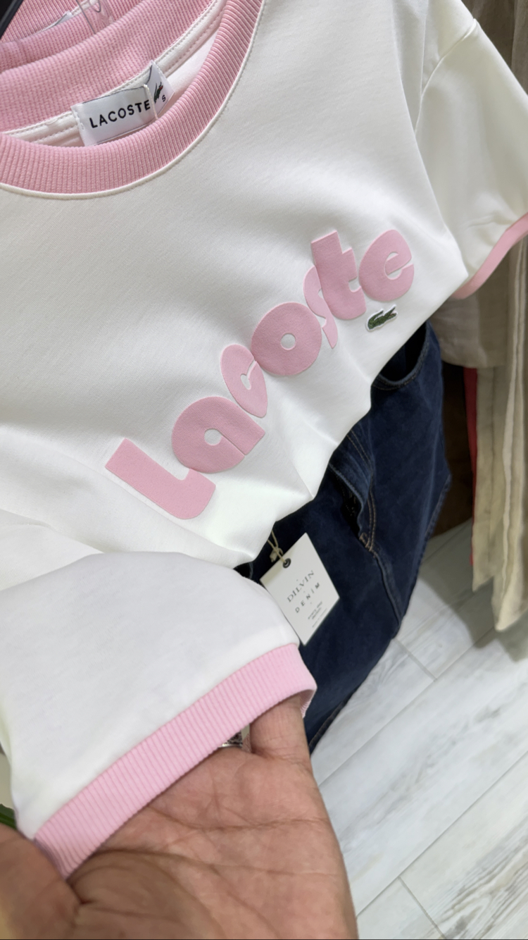 Logolu yazı baskı tişört pembe