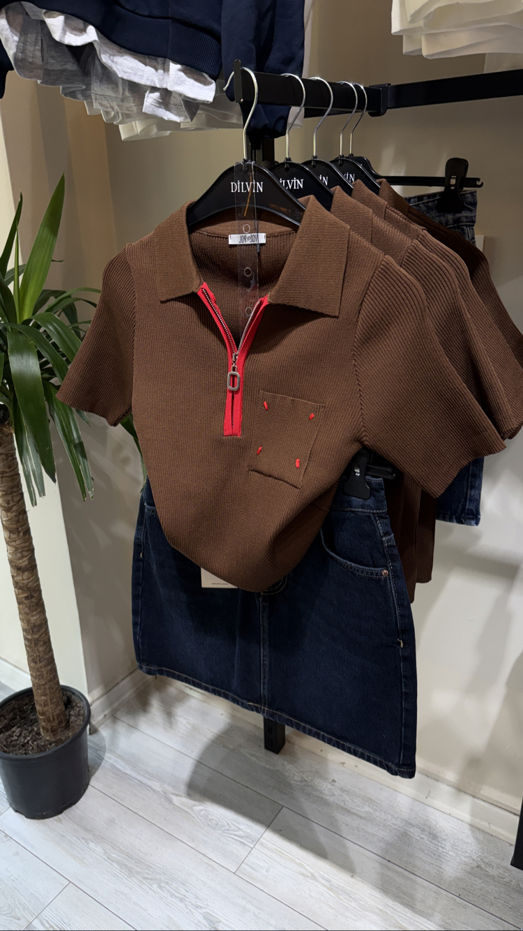 Joy Polo yaka triko kahve