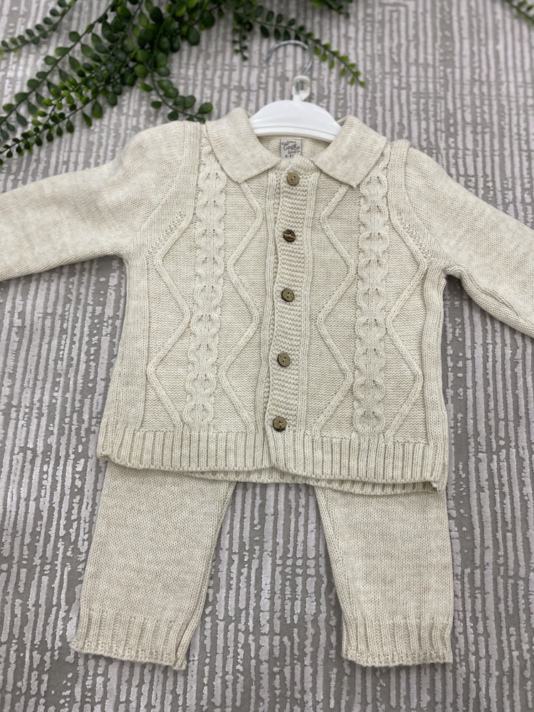 Örgü Desenli Ortadan Düğmeli Polo Yaka Bebek Takım