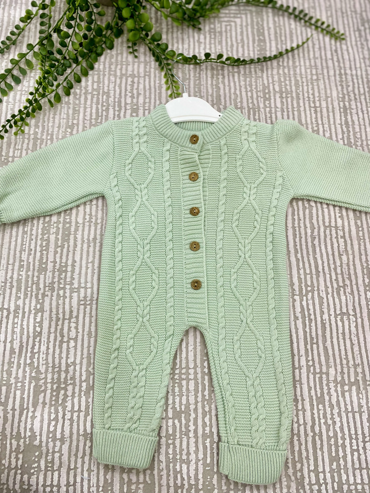 Düğme Detaylı Örgü Desen Triko Bebek Tulum