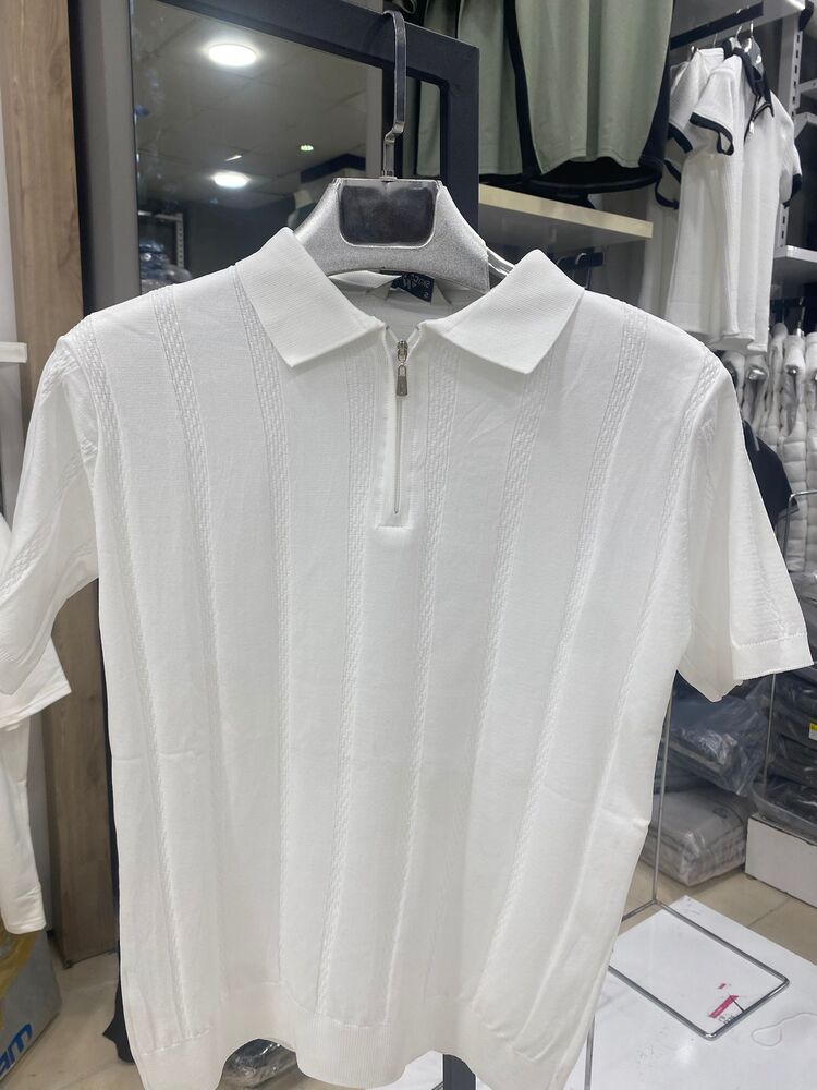 Triko Kumaş Polo Yaka Beyaz Erkek Tişört