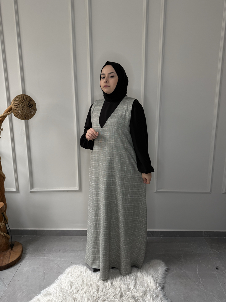 Büyük Beden Tesettüre Uyumlu Özel Dikim 2’Li Jile Elbise Ve Gömlek Takımı