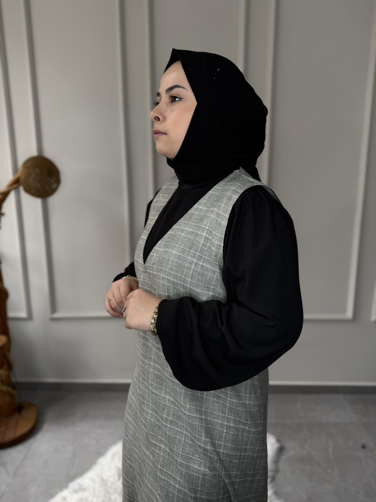 Büyük Beden Tesettüre Uyumlu Özel Dikim 2’Li Jile Elbise Ve Gömlek Takımı