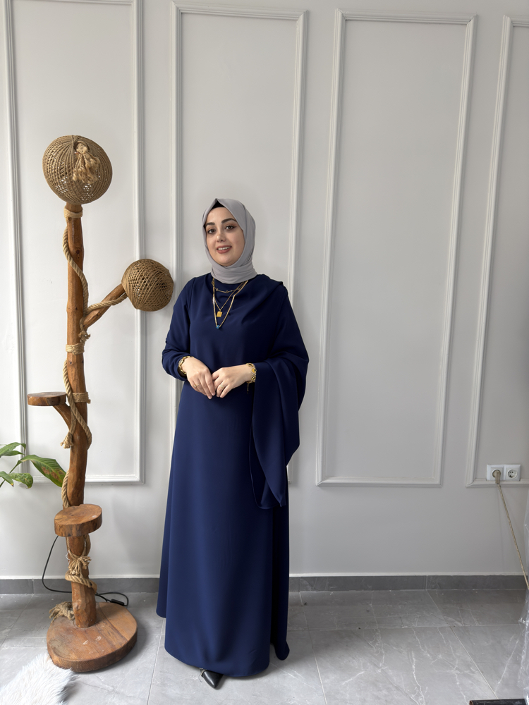 Büyük Beden Tesettüre Uyumlu Özel Dikim Abaya Kol Detaylı Sima Model Elbise