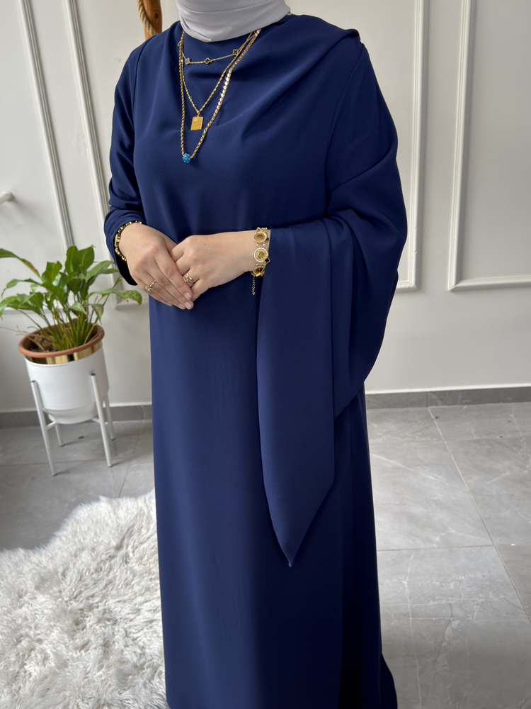 Büyük Beden Tesettüre Uyumlu Özel Dikim Abaya Kol Detaylı Sima Model Elbise