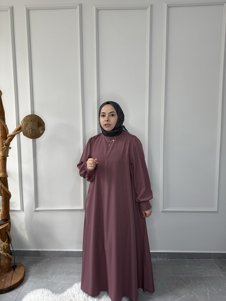 Büyük Beden Tesettüre Uyumlu Özel Dikim A Kesim Manşet Düğme Kol Detay Seyyar Kemerli Elbise