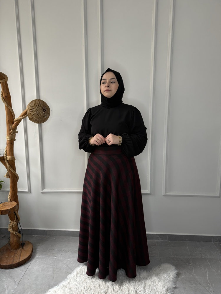 Büyük Beden Tesettüre Uyumlu Özel Dikim Kiloş Etek Ve Balon Kol Gömlek Takımı