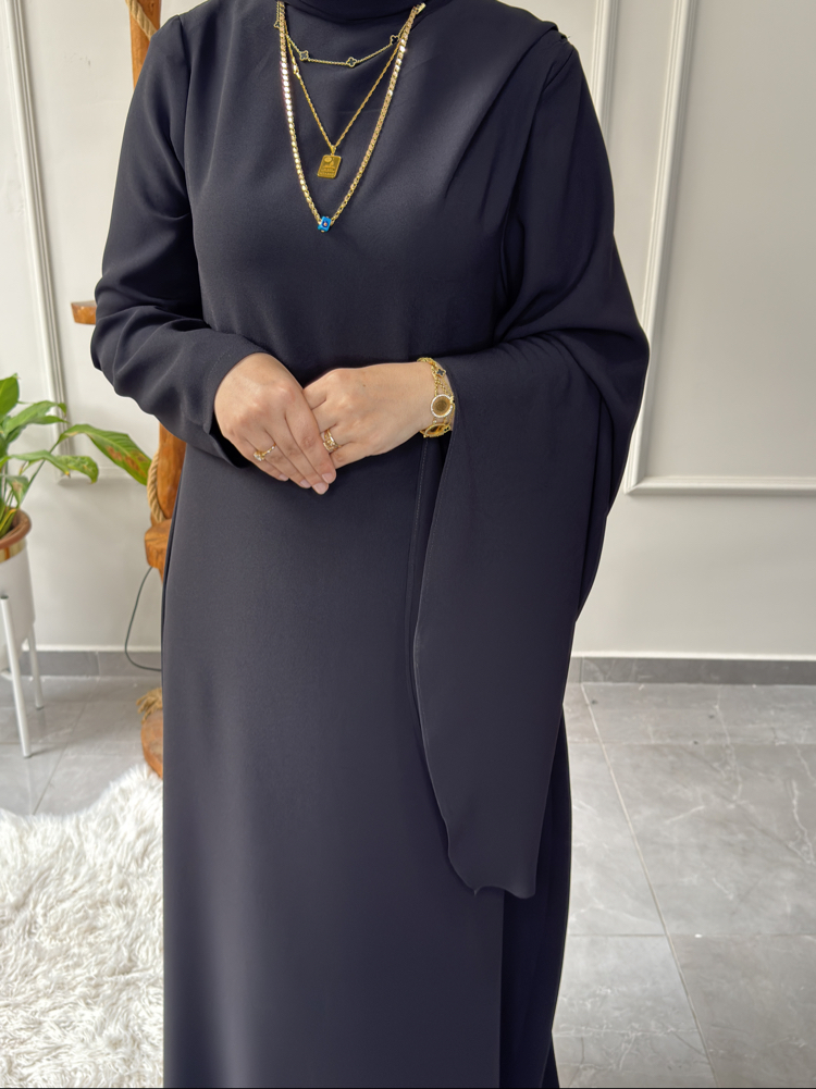 Büyük Beden Tesettüre Uyumlu Özel Dikim Abaya Kol Detaylı Sima Model Elbise