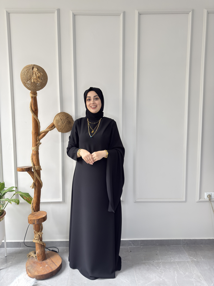 Büyük Beden Tesettüre Uyumlu Özel Dikim Abaya Kol Detaylı Sima Model Elbise