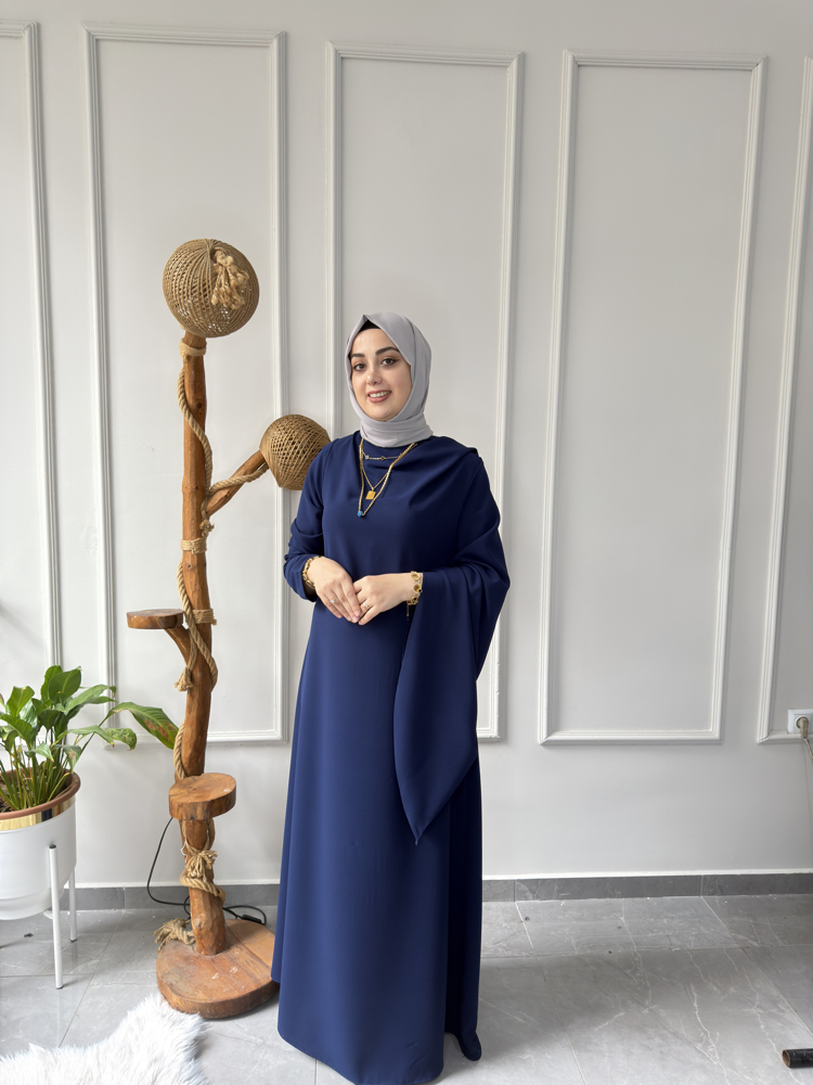 Büyük Beden Tesettüre Uyumlu Özel Dikim Abaya Kol Detaylı Sima Model Elbise