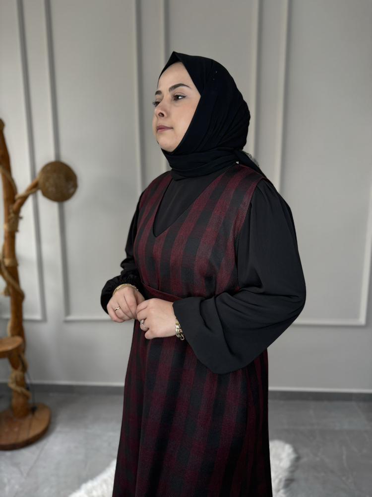 Büyük Beden Tesettüre Uyumlu Özel Dikim 2’Li Jile Elbise Ve Gömlek Takımı