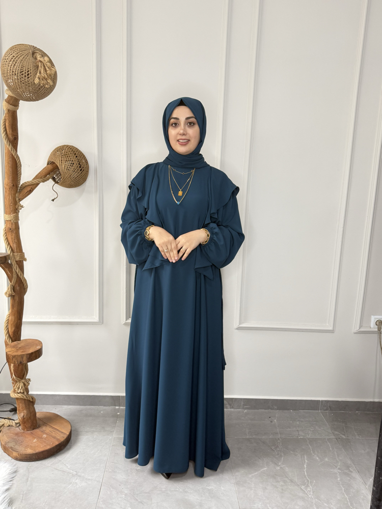 Büyük Beden Tesettüre Uyumlu Özel Dikim Omuz Detay Yan Bağcıklı Elbise