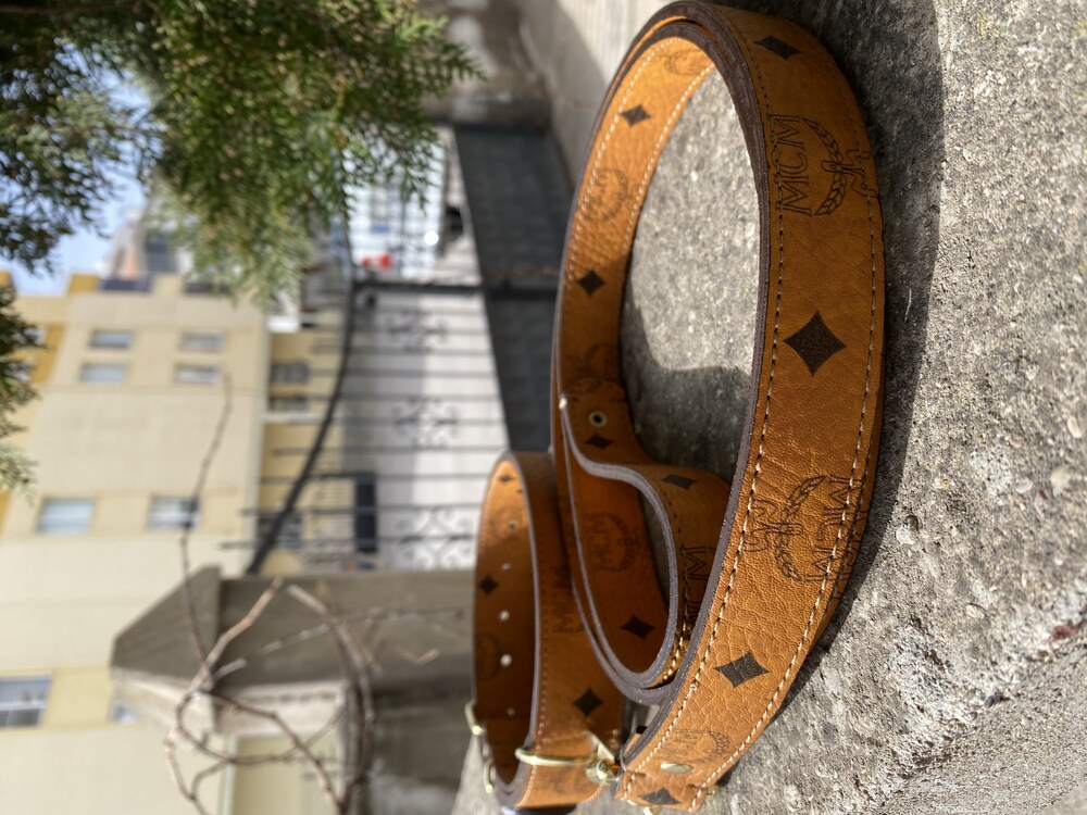 Brown Mcm Dog Collar-Leash Set. Desinger Dog Collar Set.