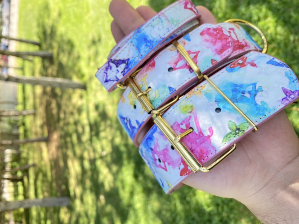 Water Color Louis Vuitton Dog Collar-Leash Set. Desinger Dog Collar Set.
