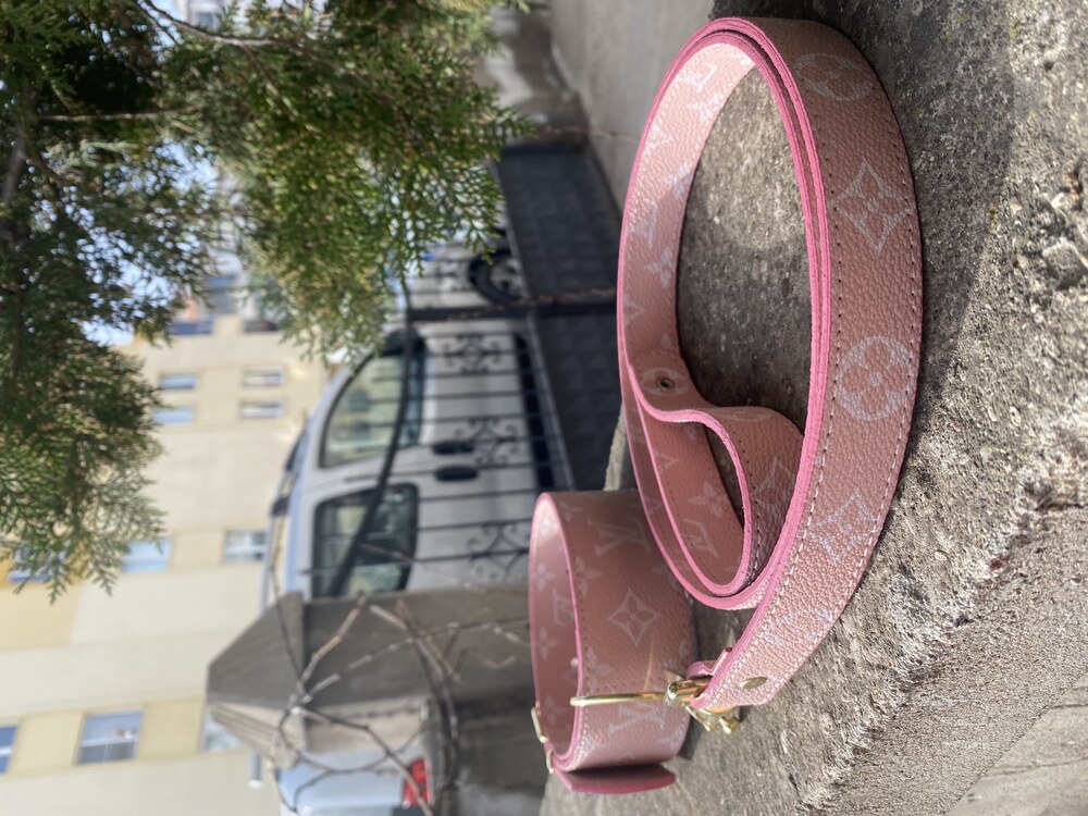 Pink Lv Monogram Dog Collar-Leash Set. Desinger Dog Collar Set.