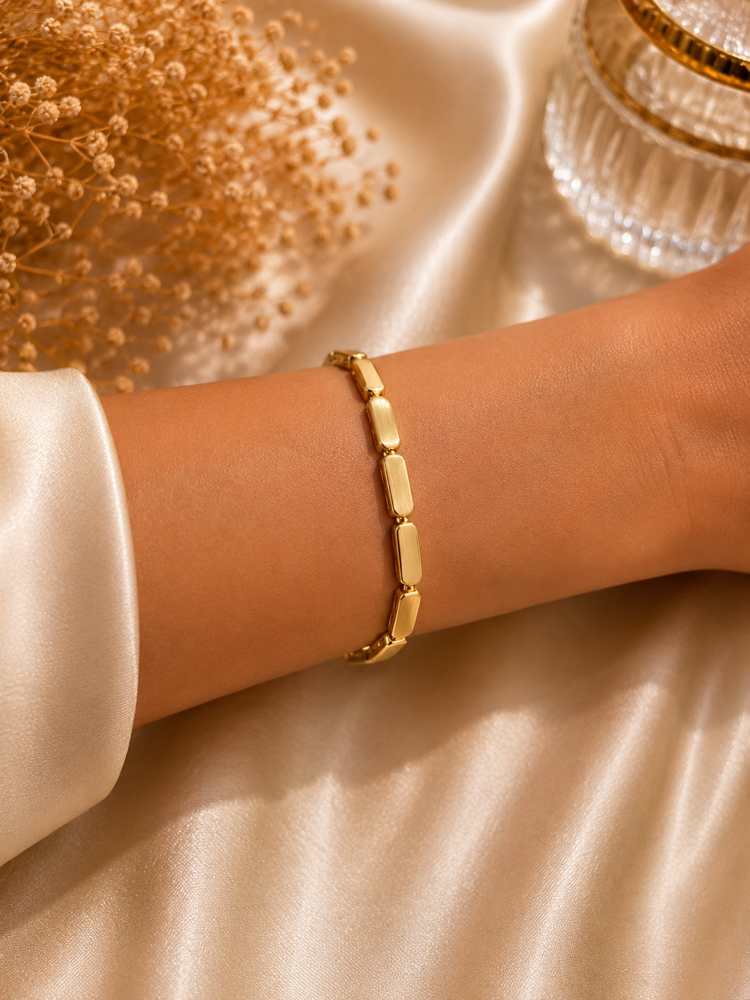 Minimal Geometrik Gold Zincir Bileklik