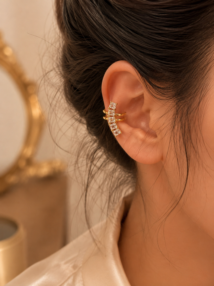 Zirkon Taşlı Gold Kıkırdak Küpesi | Şık Ear Cuff