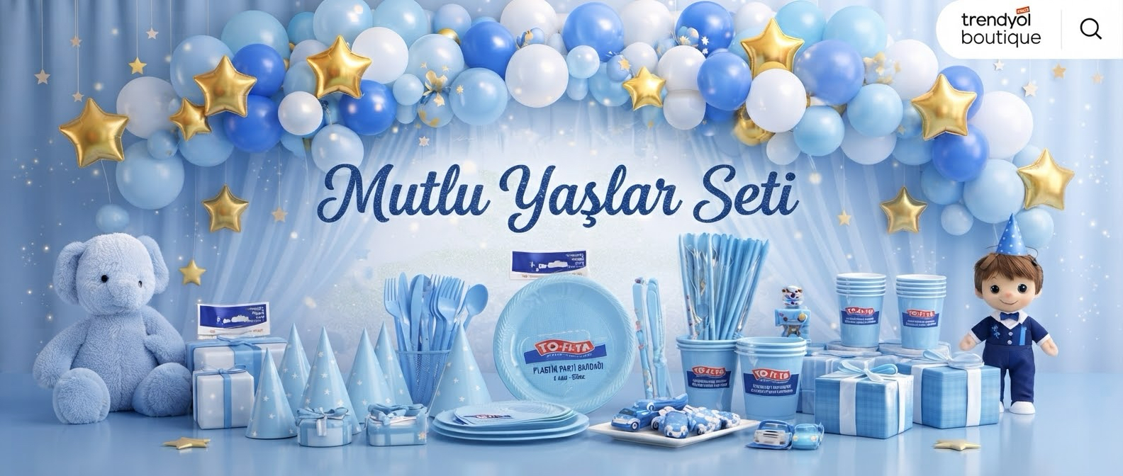12 Kişilik Mavi Doğum Günü Parti Seti – Tabak Bardak Çatal Kaşık Full Set