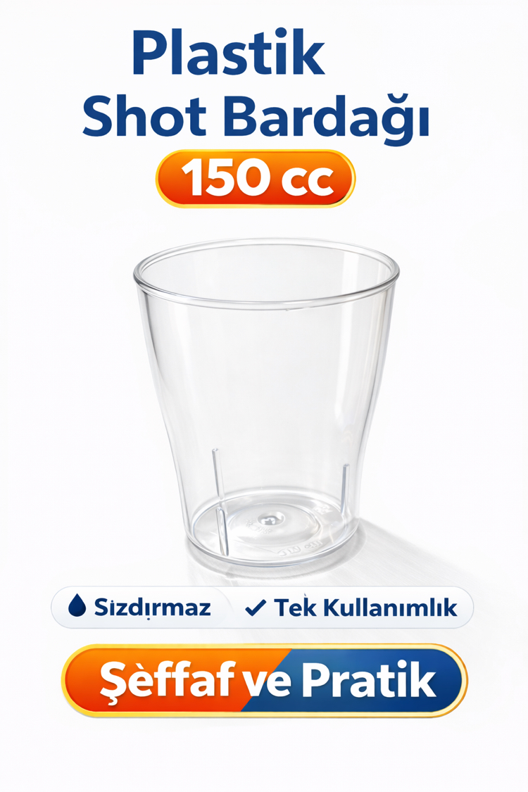 Plastik Shot Bardağı 150 cc | Tek Kullanımlık Şeffaf (20 Adet)