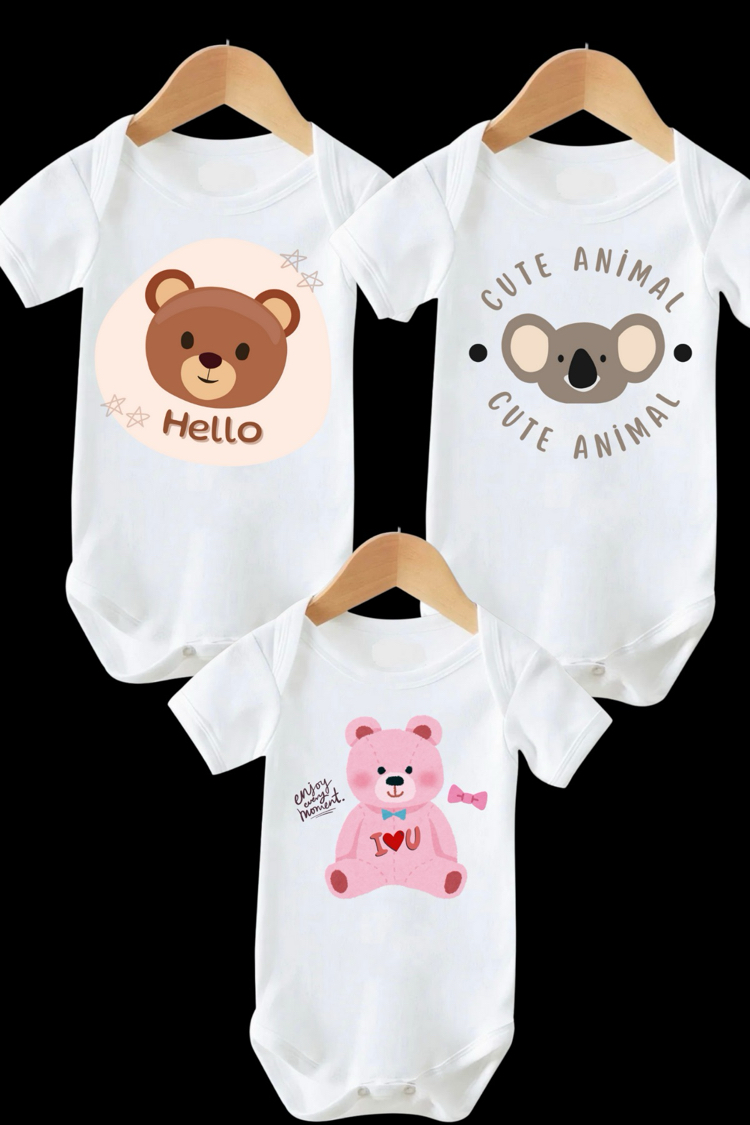 3 Lü Baskılı %100 Pamuk Bebek Zıbın