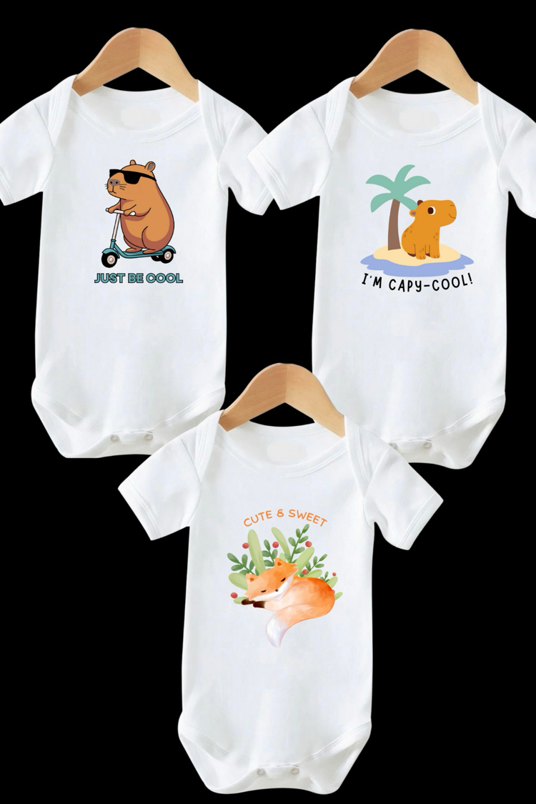 3 Lü Baskılı %100 Pamuk Bebek Zıbın
