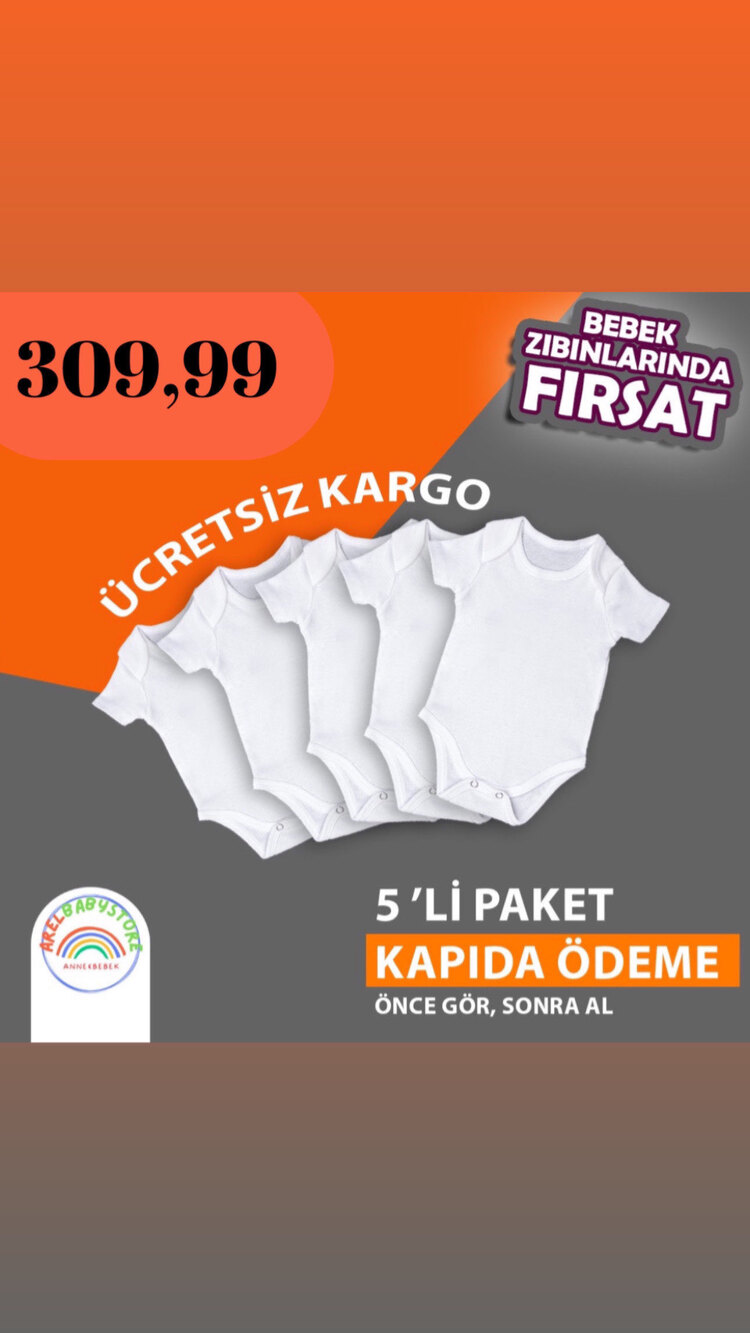 5Li %100 Pamuk Bebek Zıbın Body Organik Ürün