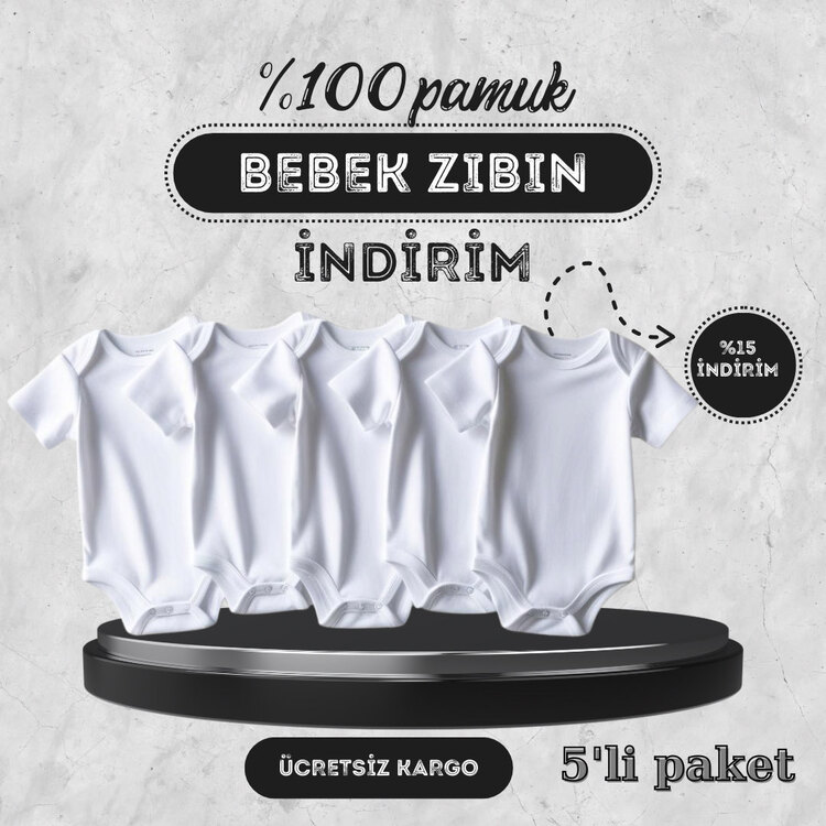 5’Li Paket Kısa Kollu Bebek Zıbın