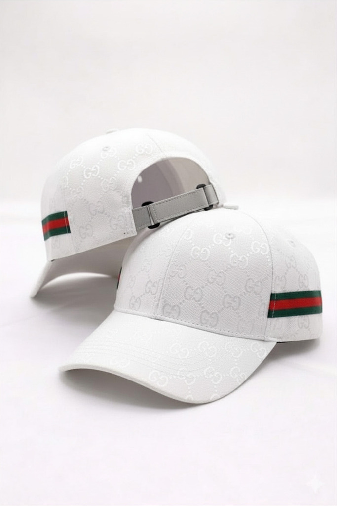 Gucci Desenli Beyaz Şerit Detaylı Unisex Şapka