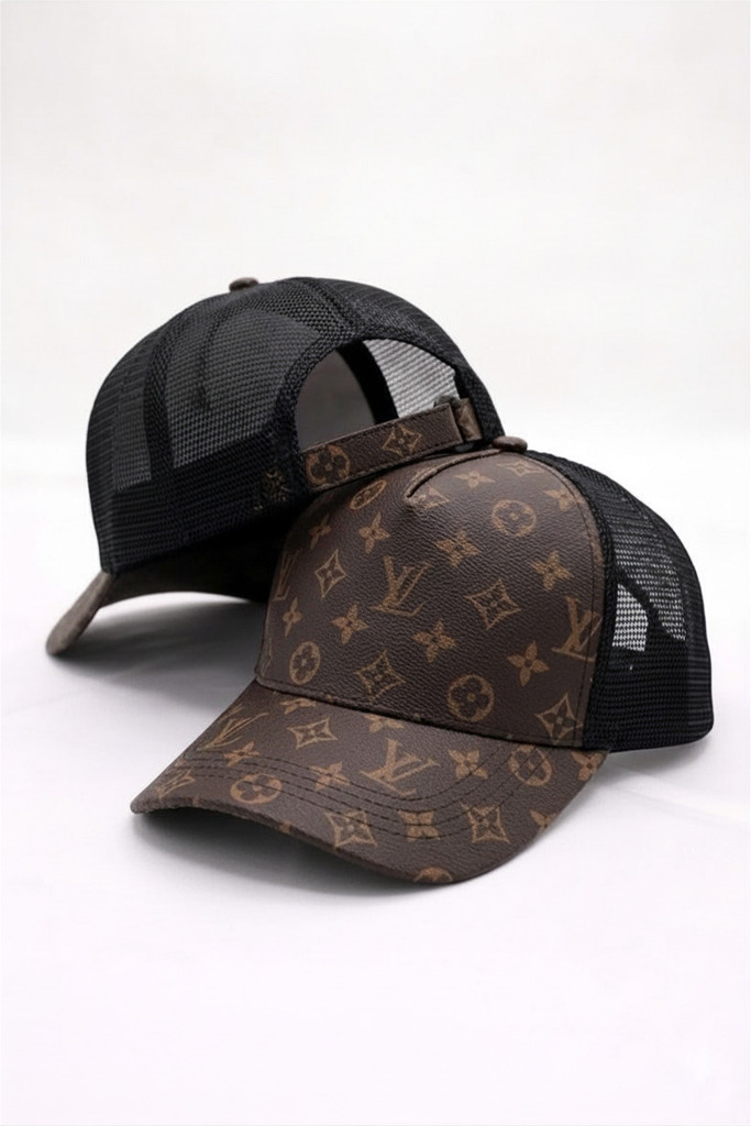 Lüks Monogram Desenli Fileli Trucker Şapka