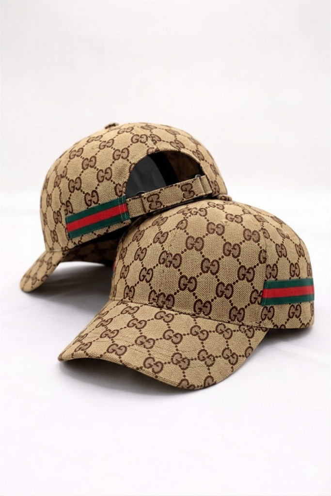 Gucci Desenli Kahverengi Şerit Detaylı Unisex Şapka