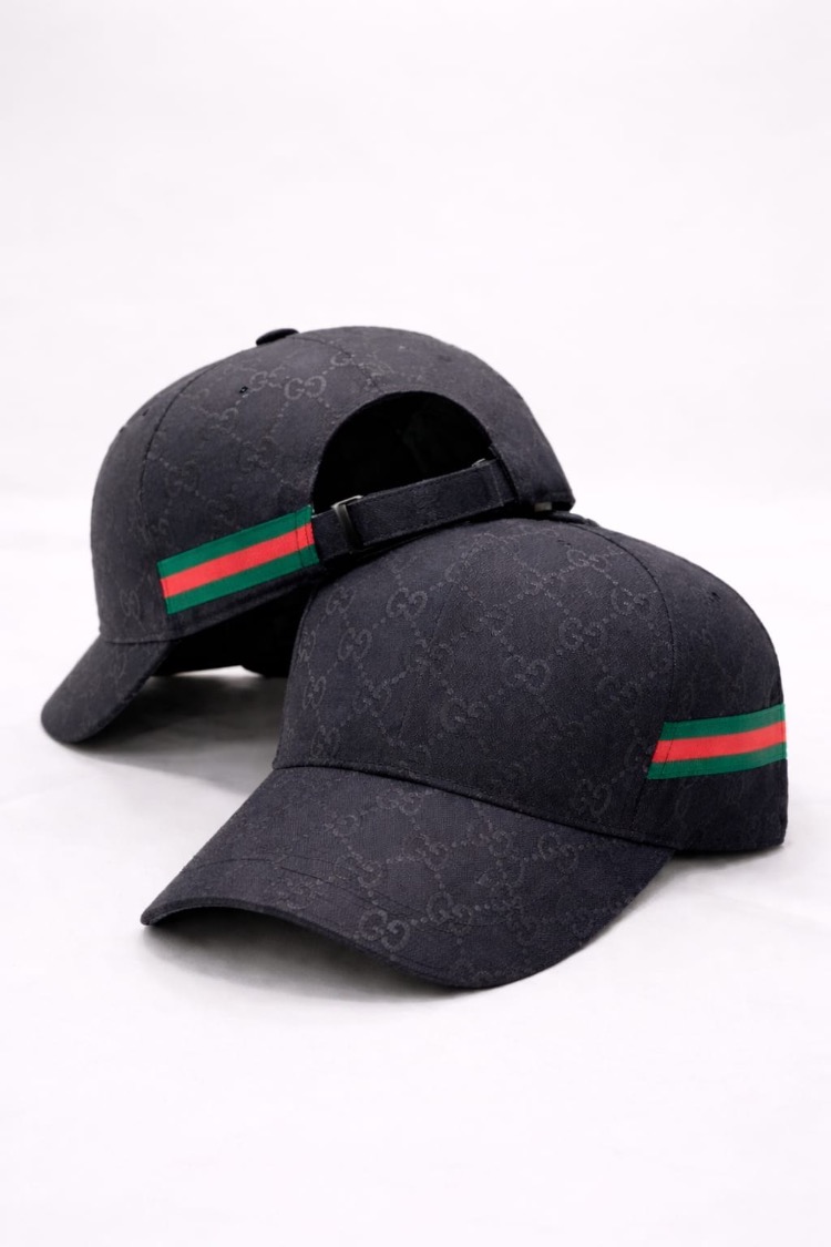 Gucci Desenli Siyah Şerit Detaylı Unisex Şapka