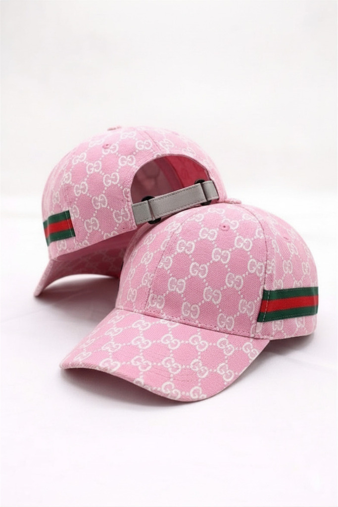 Gucci Desenli Pembe Şerit Detaylı Unisex Şapka