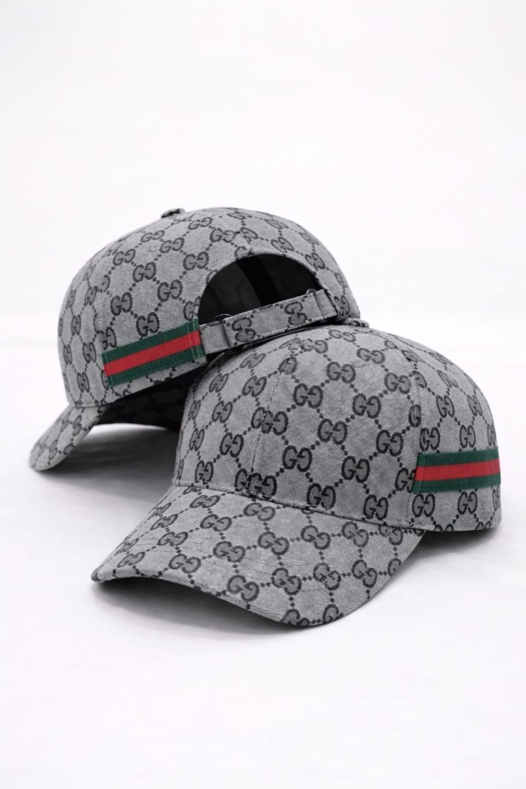 Gucci Desenli Gri Şerit Detaylı Unisex Şapka