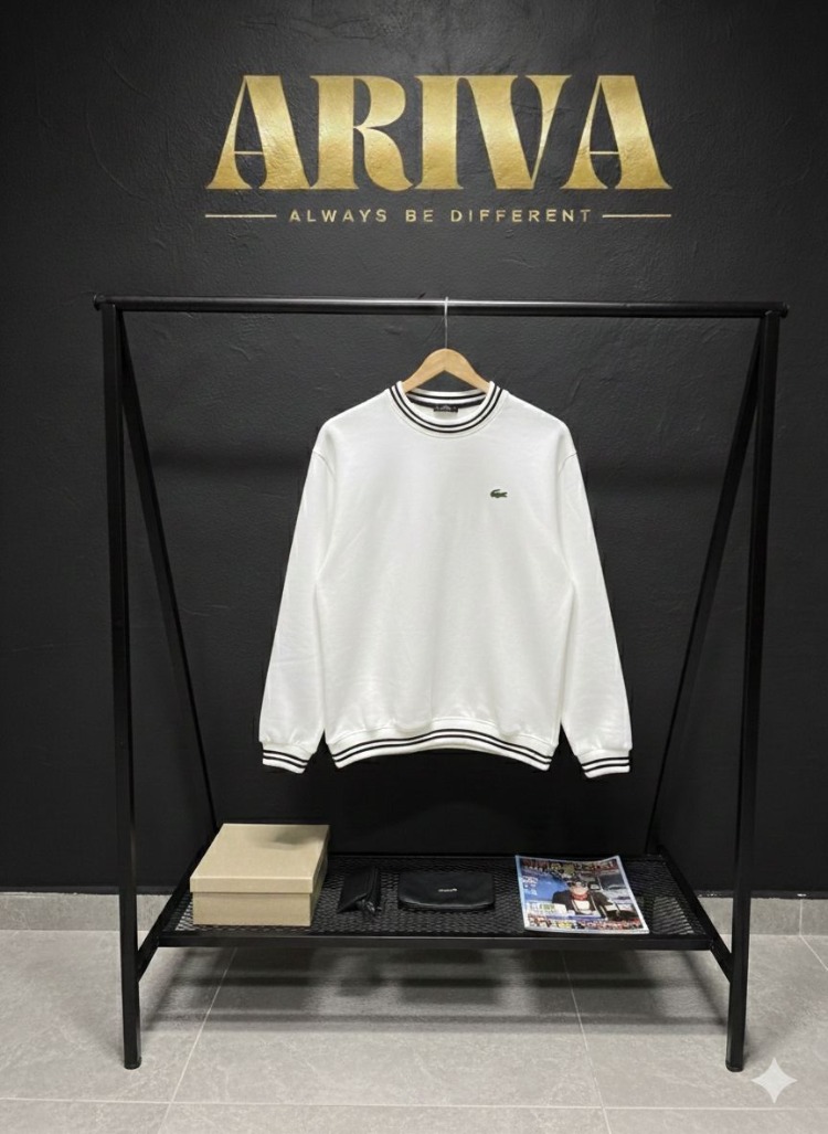 BEYAZ-LACOSTE SWEATSHİRT 3 İPLİK ŞARDONLU
