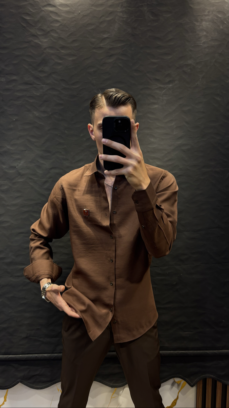 LORO&PİANA PREMIUM KETEN GÖMLEK (KAHVE)