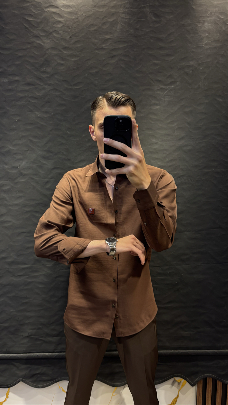 LORO&PİANA PREMIUM KETEN GÖMLEK (KAHVE)