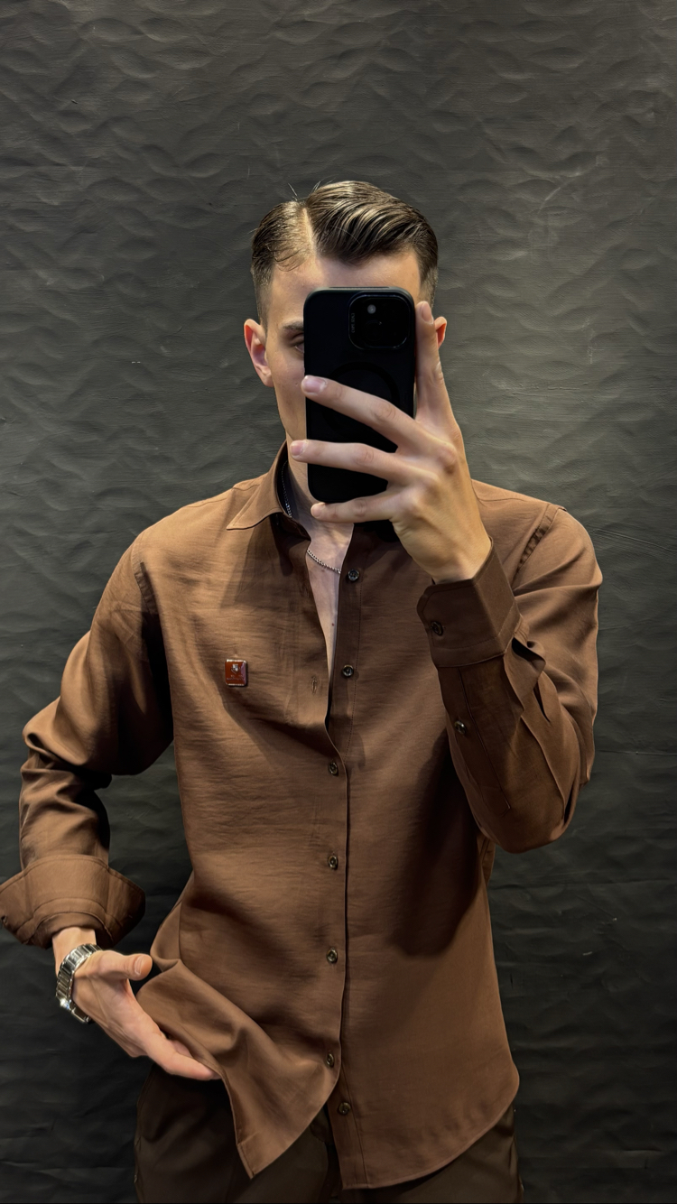 LORO&PİANA PREMIUM KETEN GÖMLEK (KAHVE)