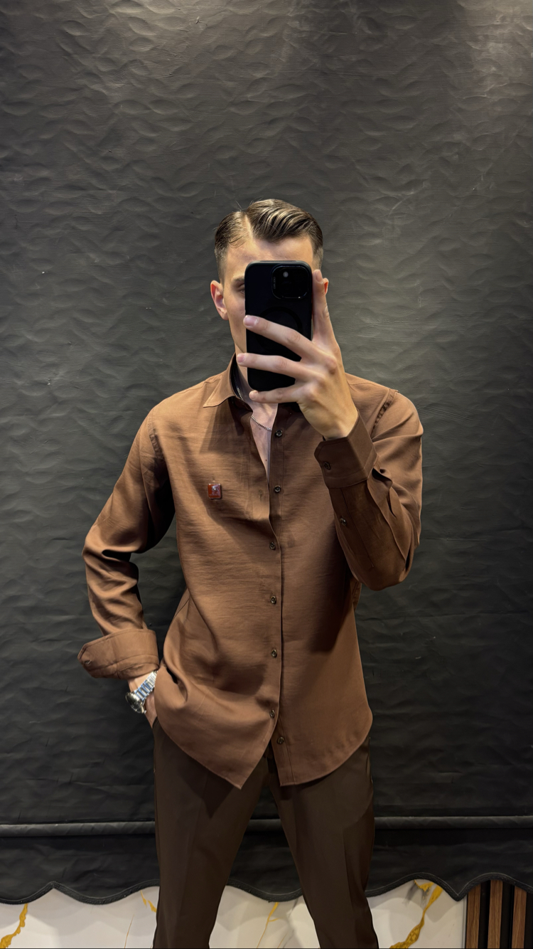 LORO&PİANA PREMIUM KETEN GÖMLEK (KAHVE)