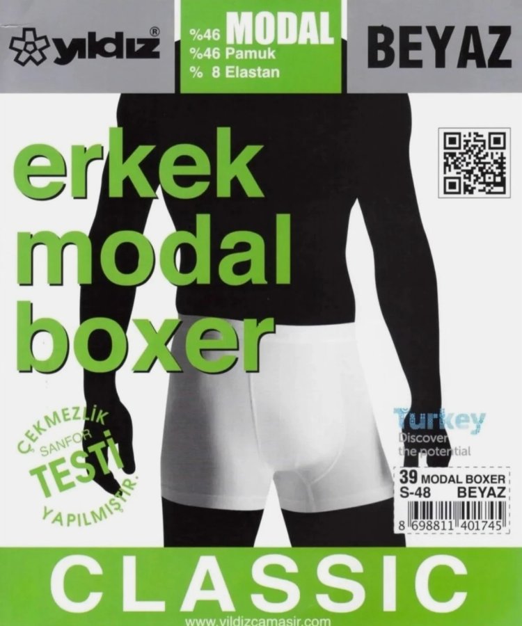 YILDIZ ERKEK MODAL BOXER 3XL BEDEN 5 ADET