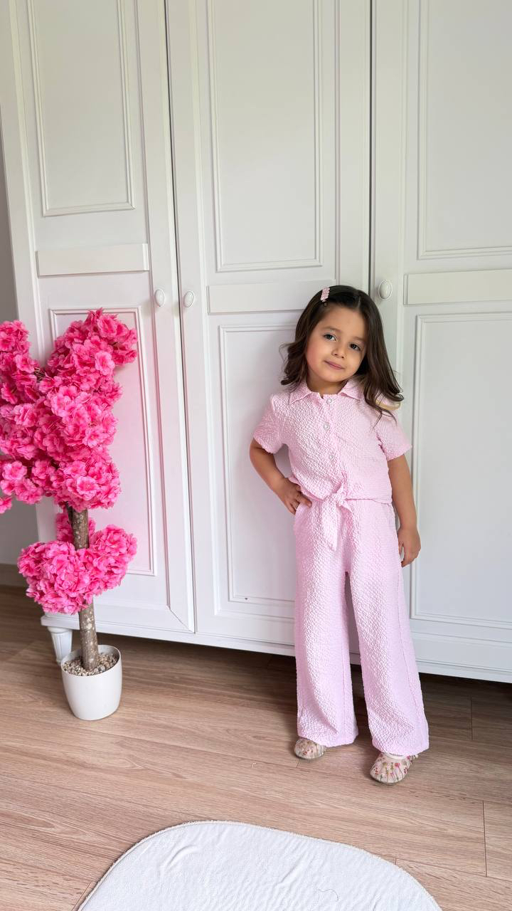 Pembe Gofre kumaş Takım