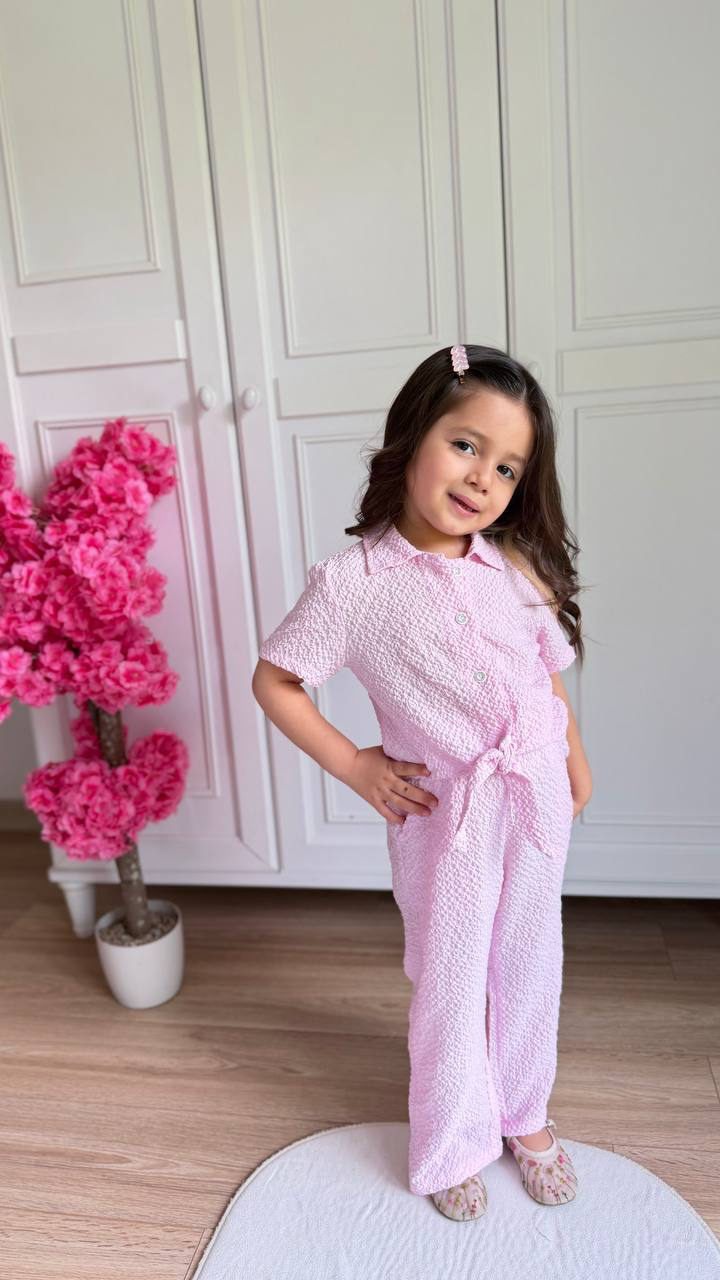 Pembe Gofre kumaş Takım