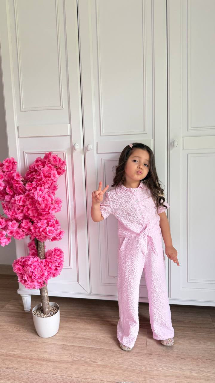 Pembe Gofre kumaş Takım