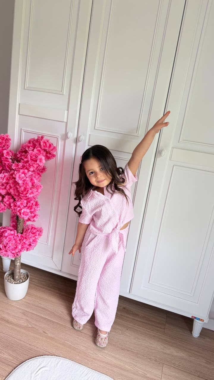Pembe Gofre kumaş Takım