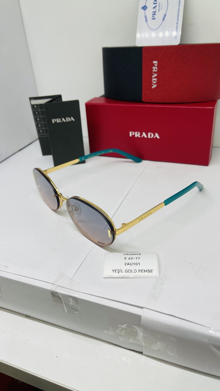 PRADA GOLD ÇERÇEVE MAVİ ŞEFFAF CAM