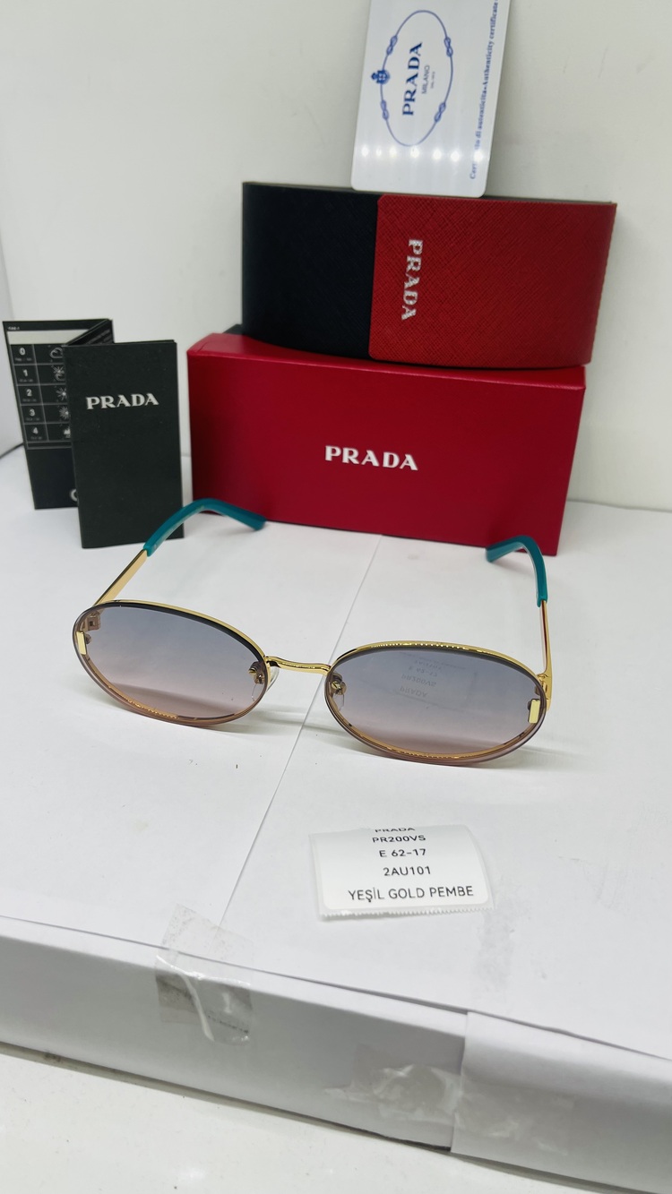 PRADA GOLD ÇERÇEVE MAVİ ŞEFFAF CAM