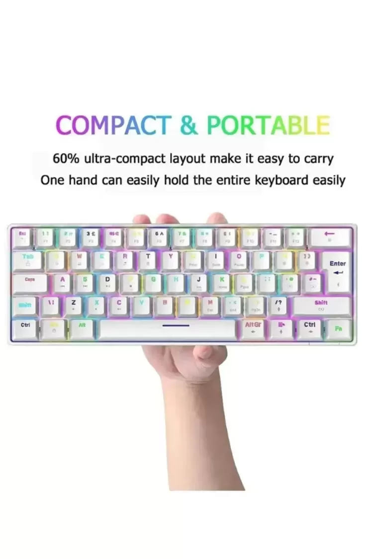 T60 Mekanik Klavye BEYAZ Kablolu Gaming Oyuncu Klavyesi (Red Switch)