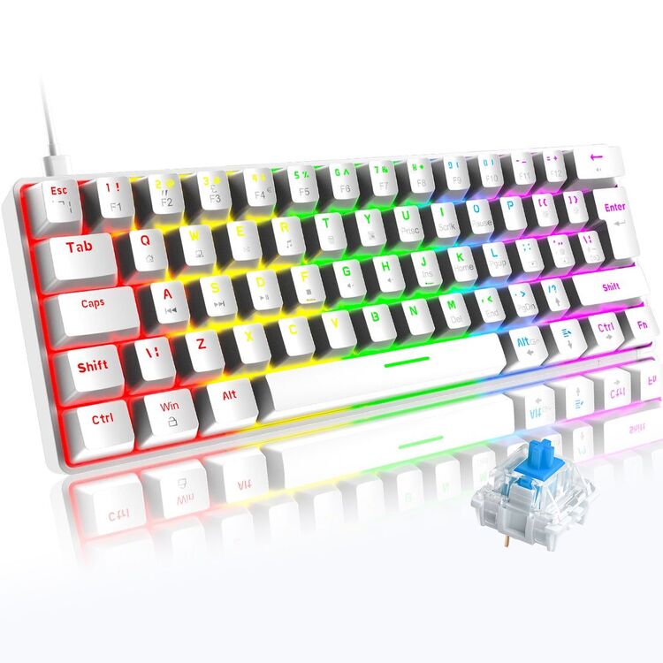 T60 Mekanik Klavye BEYAZ Kablolu Gaming Oyuncu Klavyesi (Blue Switch)