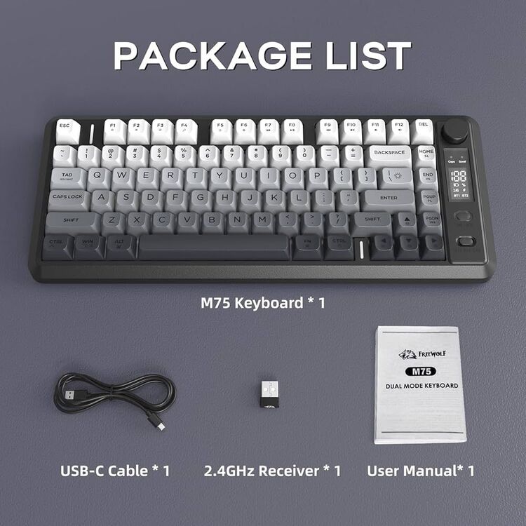 M75 Kablosuz Oyun Klavyesi | Çift Mod Bluetooth + 2.4GHz | OLED Ekran | RGB Aydınlatma