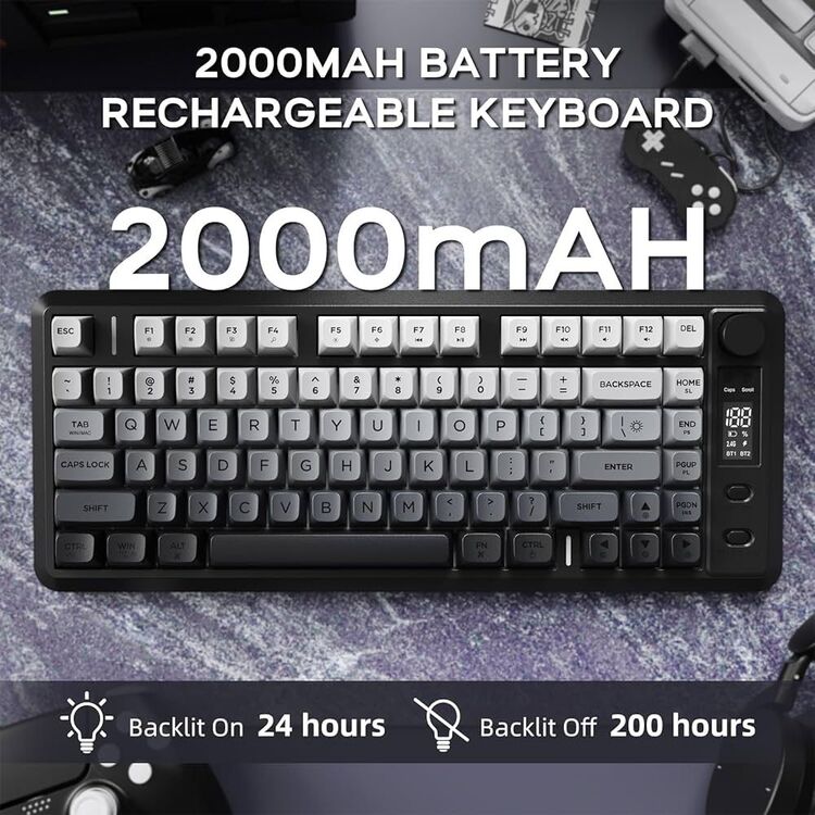 M75 Kablosuz Oyun Klavyesi | Çift Mod Bluetooth + 2.4GHz | OLED Ekran | RGB Aydınlatma